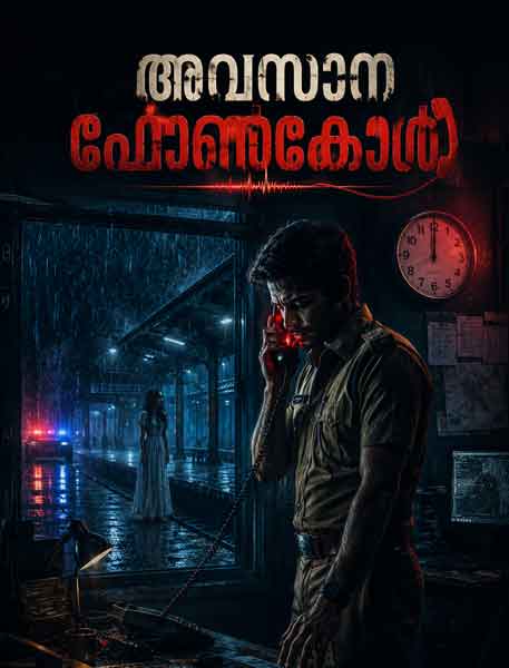 അവസാന ഫോൺകോൾ മലയാളം മിസ്റ്ററി ത്രില്ലർ കഥയുടെ സിനിമാറ്റിക് കവർ ചിത്രം