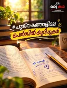 പുസ്തകത്താളിലെ പെൻസിൽ കുറിപ്പുകൾ - പെൻസിൽ കുറിപ്പുകളുള്ള തുറന്ന പുസ്തകം | മലയാളം പ്രണയകഥ